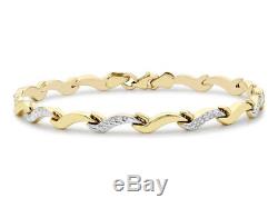 9ct Yellow and White Solid GOLD Link Bracelet 19cm Hallmarked + Box + FREE Gift