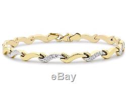 9ct Yellow and White Solid GOLD Link Bracelet 19cm Hallmarked + Box + FREE Gift