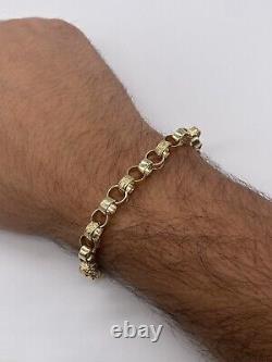 9ct Yellwow Gold 7.3mm Belcher Bracelet 7.5 inches- Hallmarked