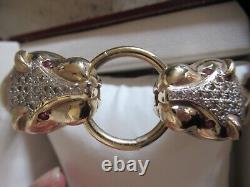 9ct gold HEAVY Panther Leopard Bangle Bracelet DIAMONDS approx 105g