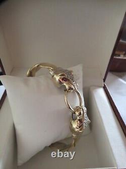 9ct gold HEAVY Panther Leopard Bangle Bracelet DIAMONDS approx 105g