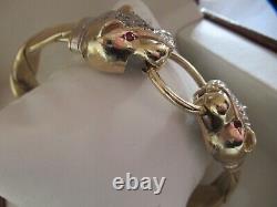 9ct gold HEAVY Panther Leopard Bangle Bracelet DIAMONDS approx 105g