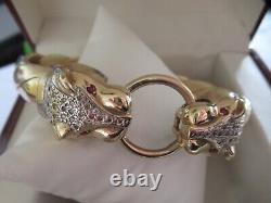 9ct gold HEAVY Panther Leopard Bangle Bracelet DIAMONDS approx 105g