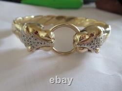 9ct gold HEAVY Panther Leopard Bangle Bracelet DIAMONDS approx 105g