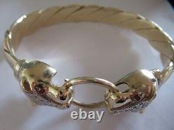 9ct gold HEAVY Panther Leopard Bangle Bracelet DIAMONDS approx 105g