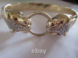 9ct gold HEAVY Panther Leopard Bangle Bracelet DIAMONDS approx 105g