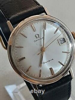9ct gold Omega Geneve mens watch in good vintage condition and original box