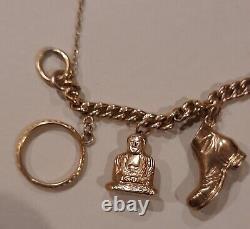 9ct gold charm bracelet with 10 9ct gold charms used