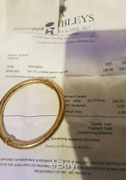 9ct gold crackle pattern bangle bracelet 10.5g, brand new never worn, not scrap