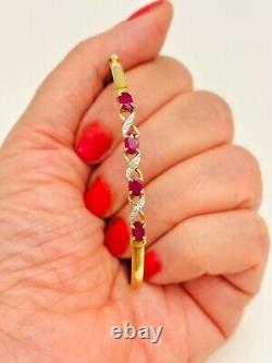 9ct gold diamond & ruby crossover hinged bangle 6 cm wide 4.6 g hallmark