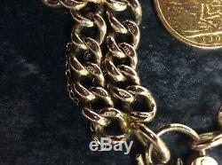 9ct gold heavy chunky double link bracelet with soverien