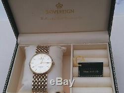 9ct gold mens quartz watch with 9ct gold wide bracelet in excellent condition