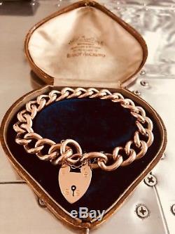 9ct rose gold antique charm bracelet curb chain bracelet and padlock 20g