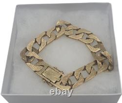 9ct solid real gold flat curb link chain bracelet mens women used 48.6 g heavy