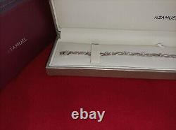 9ct solid white gold tennis bracelet, pink stones, 7.5'', 4mm width, 4.55 grams