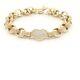 9ct Yellow Gold Solid Heart Belcher Link Bracelet With Whitecz 14.9 Grams, 7.5