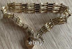 9ct yellow gold 5 bar twisted gate bracelet with padlock 5g 6.5