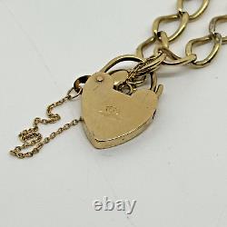 9ct yellow gold charm bracelet with love heart locket and safety chain 7.5 inch