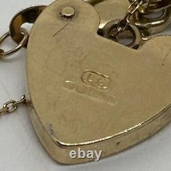 9ct yellow gold charm bracelet with love heart locket and safety chain 7.5 inch