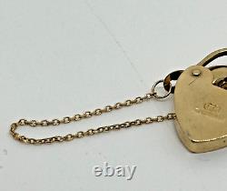 9ct yellow gold charm bracelet with love heart locket and safety chain 7.5 inch