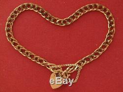9ct yellow gold double curb bracelet heart padlock 7 long 5.65 grams