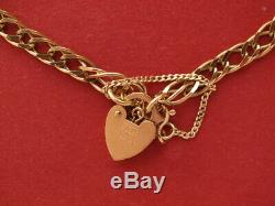 9ct yellow gold double curb bracelet heart padlock 7 long 5.65 grams