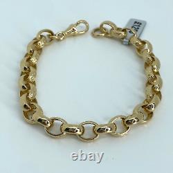 9ct yellow gold plain and patterned Belcher bracelet 23.2 grams 9 inches 8.5mm