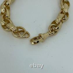 9ct yellow gold plain and patterned belcher Bracelet English hand made 20.2 gr