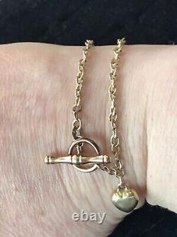 9ct yellow gold t bar and heart lariat bracelet