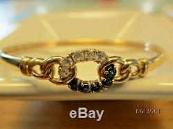9ct yellow gold vintage bangle / bracelet with diamonds and sapphires
