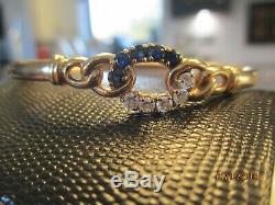 9ct yellow gold vintage bangle / bracelet with diamonds and sapphires