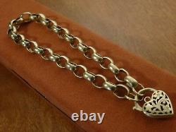 9k 9ct Solid Gold Vintage Belcher Heart Bracelet. 7.5mm, 21.5cm 17.17g