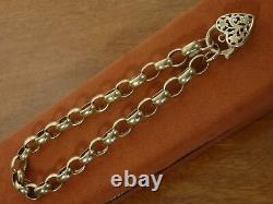 9k 9ct Solid Gold Vintage Belcher Heart Bracelet. 7.5mm, 21.5cm 17.17g