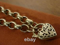 9k 9ct Solid Gold Vintage Belcher Heart Bracelet. 7.5mm, 21.5cm 17.17g