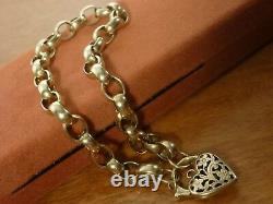 9k 9ct Solid Gold Vintage Belcher Heart Bracelet. 7.5mm, 21.5cm 17.17g