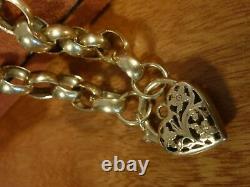 9k 9ct Solid Gold Vintage Belcher Heart Bracelet. 7.5mm, 21.5cm 17.17g