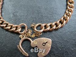 ANTIQUE EDWARDIAN 9ct ROSE GOLD CURB LINK BRACELET 1909 Heart padlock Clasp