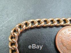 ANTIQUE EDWARDIAN 9ct ROSE GOLD CURB LINK BRACELET 1909 Heart padlock Clasp