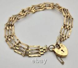 A Vintage 9K Yellow Gold Gate Bracelet with Heart Clasp. 8.5cm. 4.87g