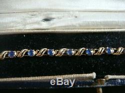 A Vintage Tjc 1 Carat Natural Ceylon Sapphire & Solid 9ct Gold Bracelet 7.5 Ins