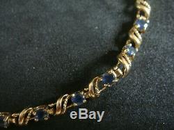A Vintage Tjc 1 Carat Natural Ceylon Sapphire & Solid 9ct Gold Bracelet 7.5 Ins