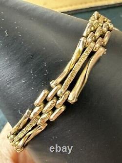 Antique 9Ct Textured Gold Shaped Gate Bracelet Heart Clasp 6.5gr 18Cm