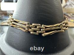 Antique 9Ct Textured Gold Shaped Gate Bracelet Heart Clasp 6.5gr 18Cm