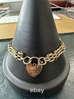 Antique 9Ct Textured Gold Shaped Gate Bracelet Heart Clasp 6.5gr 18Cm