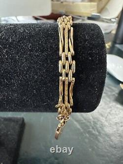 Antique 9Ct Textured Gold Shaped Gate Bracelet Heart Clasp 6.5gr 18Cm