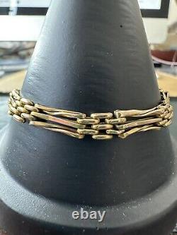 Antique 9Ct Textured Gold Shaped Gate Bracelet Heart Clasp 6.5gr 18Cm