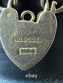 Antique 9Ct Textured Gold Shaped Gate Bracelet Heart Clasp 6.5gr 18Cm
