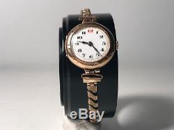 Antique 9ct 375 Yellow Gold ladies' Bracelet Watch. Circa 1920's. Porcelain Dial