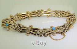 Antique 9ct 9 Carat Rose Gold Turquoise Pearl Gate Bracelet