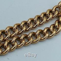 Antique 9ct Gold 6mm Hollow Curb Link Charm Bracelet & Heart Fastener 10.1g #826